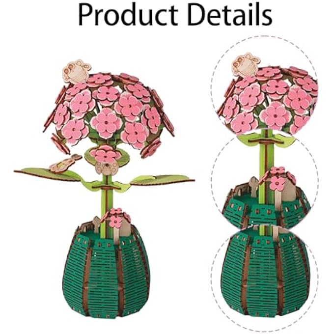 3D PUZZLE KIT, WOODEN FLOWER, MODELING KIT FOR ARTIFICIAL FLOWERS TO ASSEMBLE, VALENTINE'S GIFT, HOME DECORATION, MOTHER'S DAY GIFT (B) - Image 3